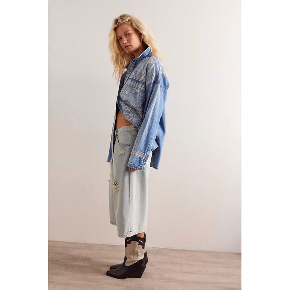 We The Free by Free People Lace Embroidered Denim Shirt - Picture 4 of 14